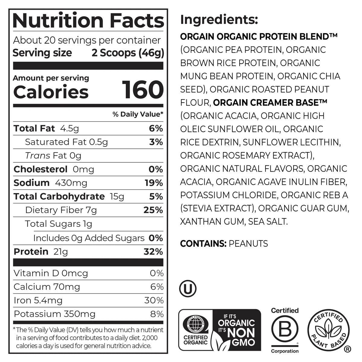 Organic Protein™ Plant Based Protein Powder - Peanut Butter