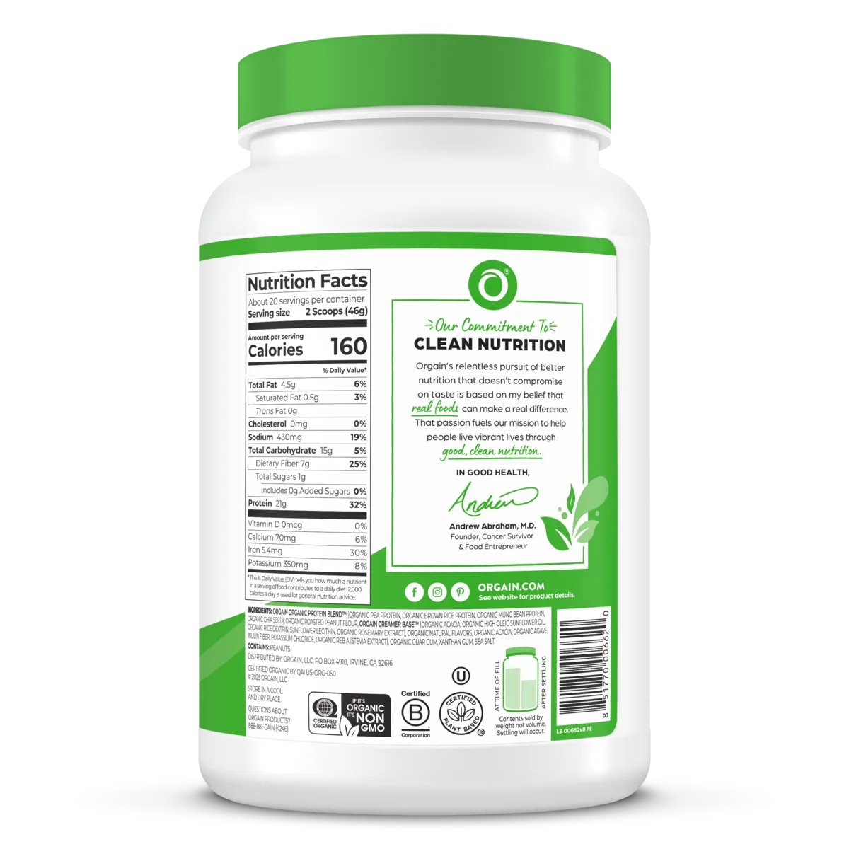 Organic Protein™ Plant Based Protein Powder - Peanut Butter