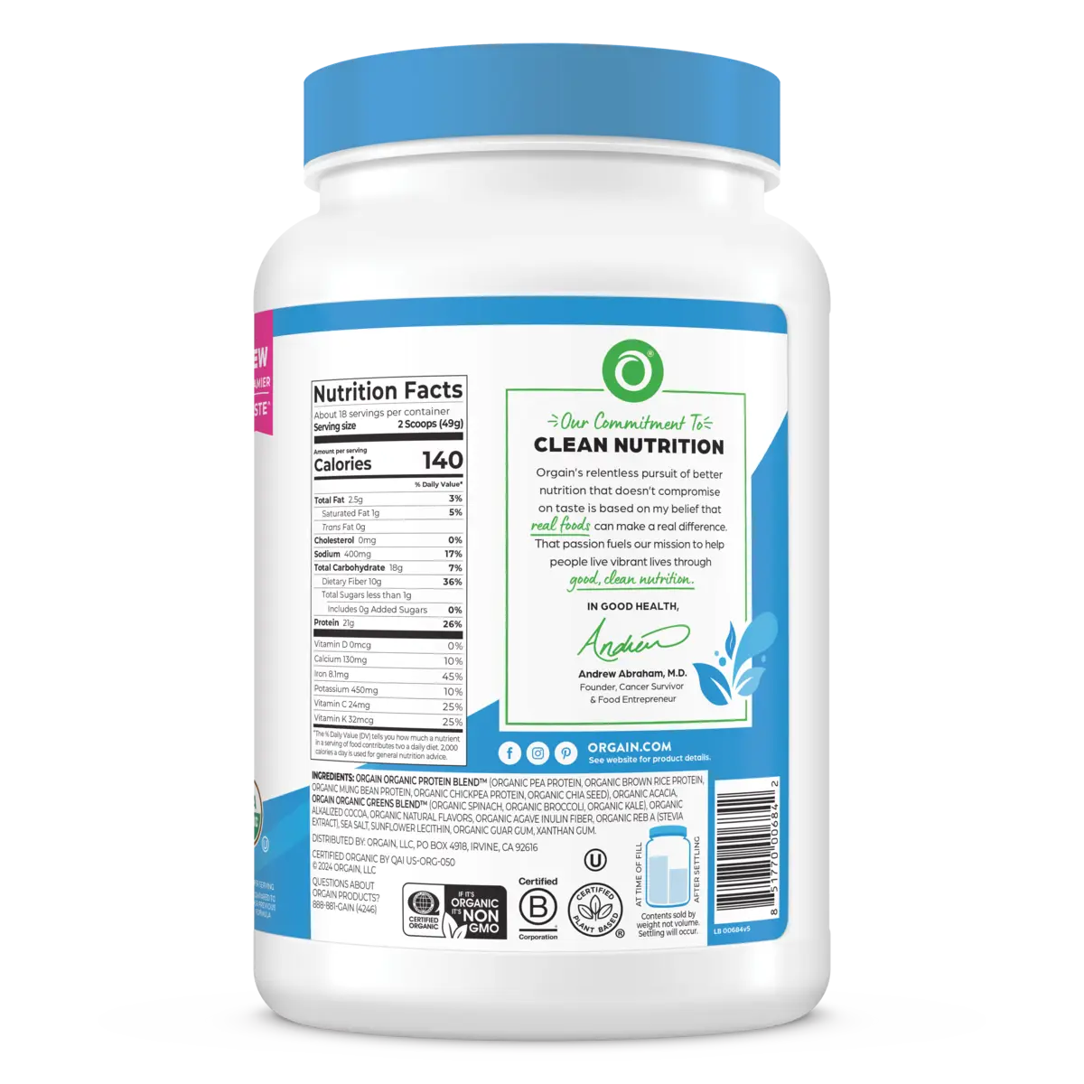 Organic Protein™ & Greens Plant Based Protein Powder - Creamy Chocolate Fudge