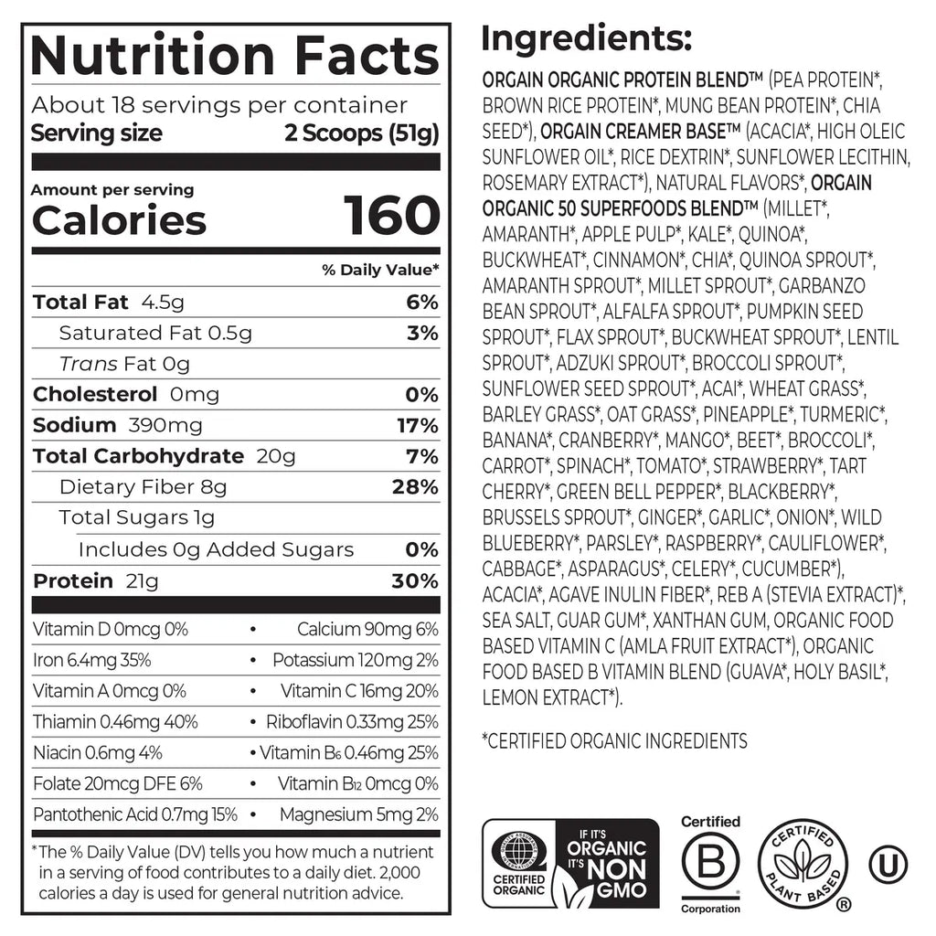 Organic Protein™ & Superfoods Plant Based Protein Powder - Vanilla bean