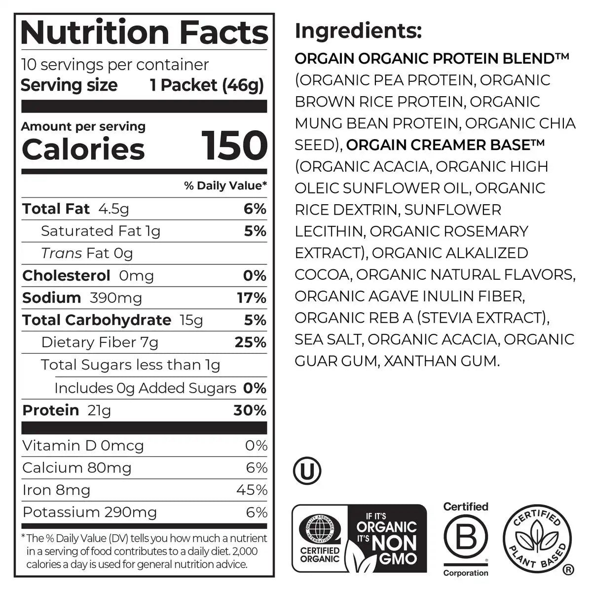 Single Serve Organic Protein™ Plant Based Protein Powder - Chocolate